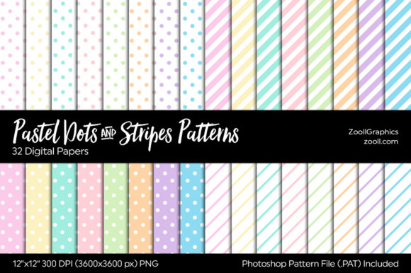 Download Pastel Dots and Stripes Digital Papers - Pastel Collection