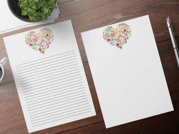 Download Watercolor Hearts Romantic Stationery - Stationery Collection